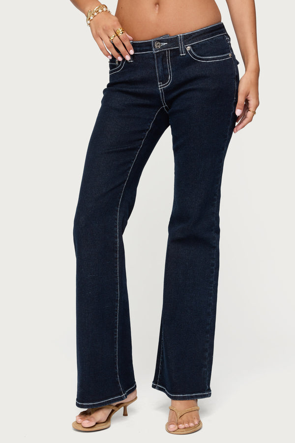 Edikted Louis Contrast Low Rise Jeans Dark Blue