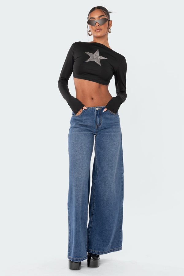 edikted Low-Rise Wide Jeans blue