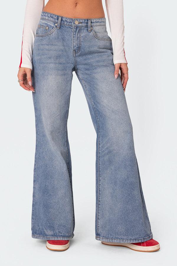 Edikted Low Rise Wide Leg Jeans Light Blue