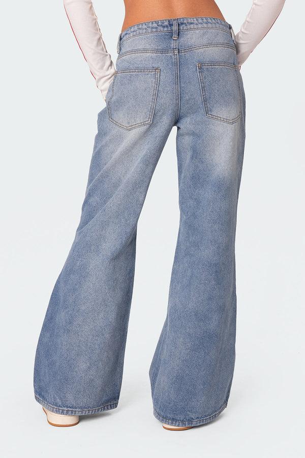 Edikted Low Rise Wide Leg Jeans Light Blue