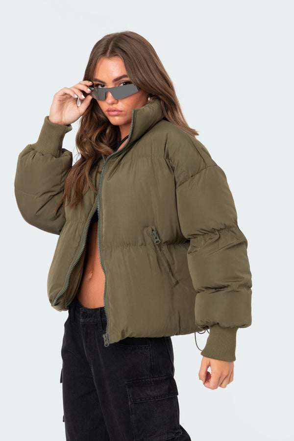 Edikted Luca Oversized Puffer Olive
