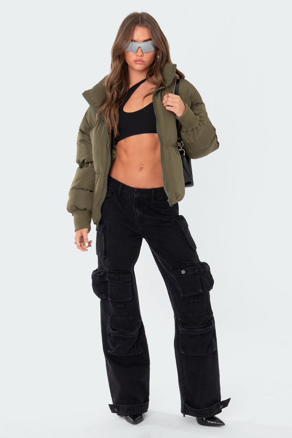 edikted Luca Oversized Puffer olive