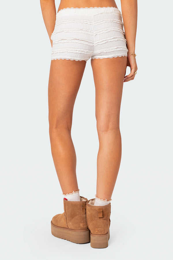 Edikted Lucy Ruffled Lace Shorts White