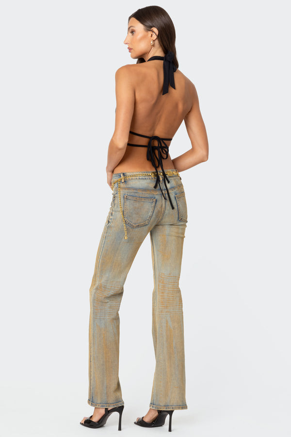 Edikted Luma Split Front Backless Halter Top Black