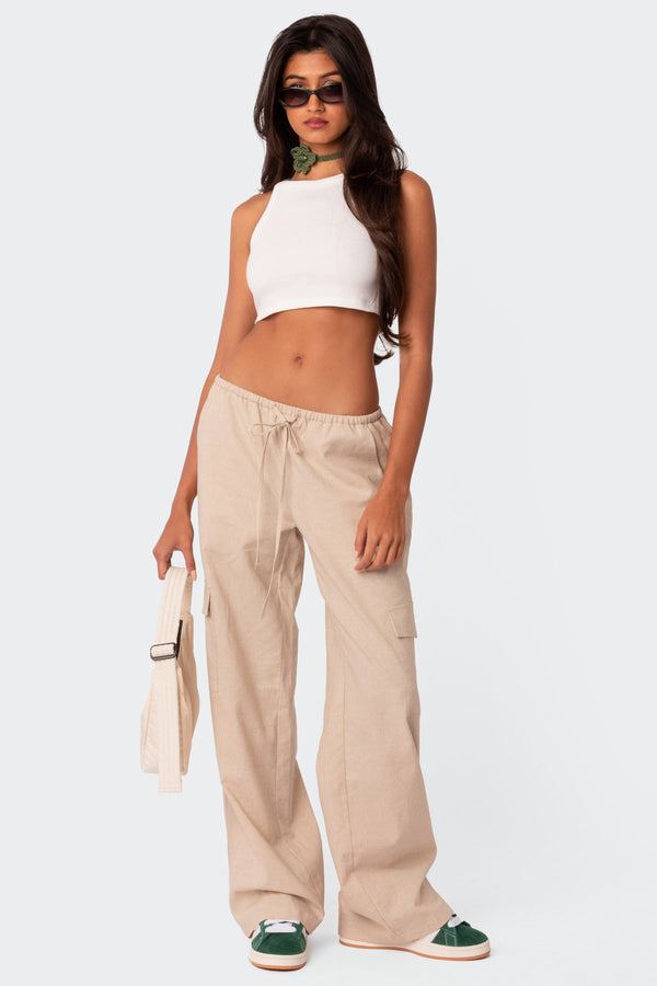 edikted Lyric Linen Look Cargo Pants beige