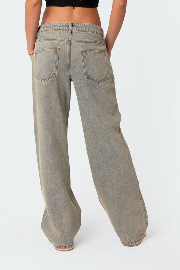 Edikted Magda Low Rise Acid Wash Jeans Blue