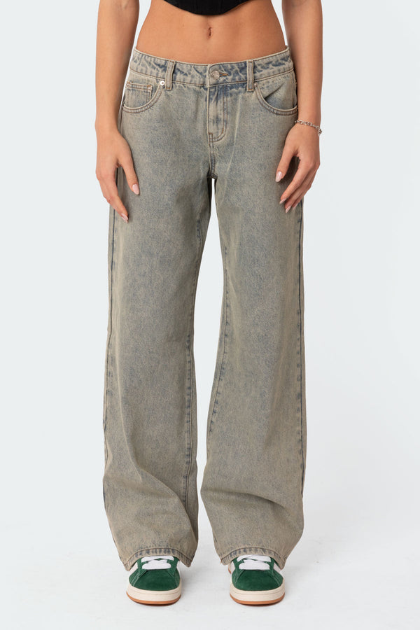 Edikted Magda Low Rise Acid Wash Jeans Blue