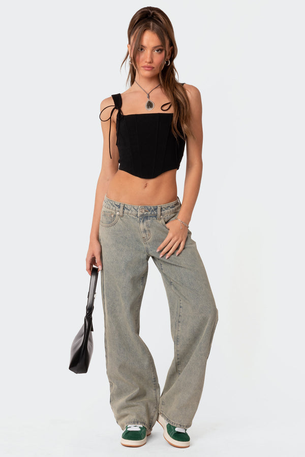 edikted Magda Low Rise Acid Wash Jeans blue