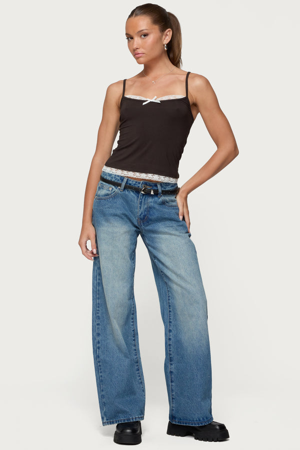 Edikted Magda Low Rise Acid Wash Jeans Blue Washed