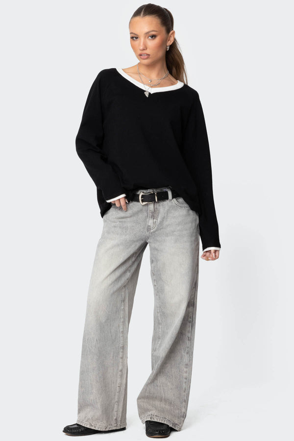 Edikted Magda Low Rise Acid Wash Jeans Gray Washed