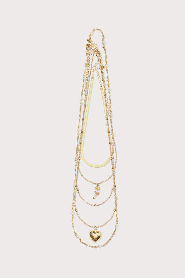 Edikted Major Love Heart Layered Necklace Gold