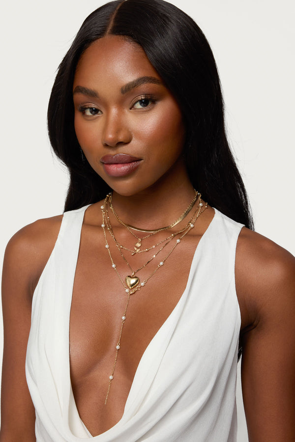 edikted Major Love Heart Layered Necklace gold