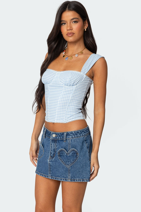 Edikted Marcella Wide Strap Mesh Corset Light Blue