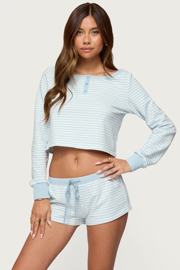 Edikted Margret Striped Long Sleeve Top Light Blue