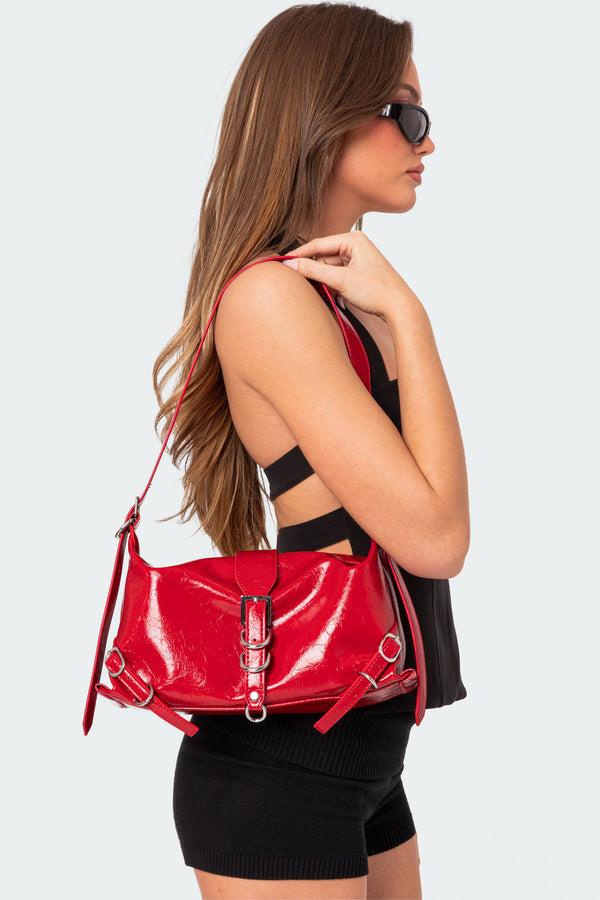 edikted Marlie Faux Leather Shoulder Bag red