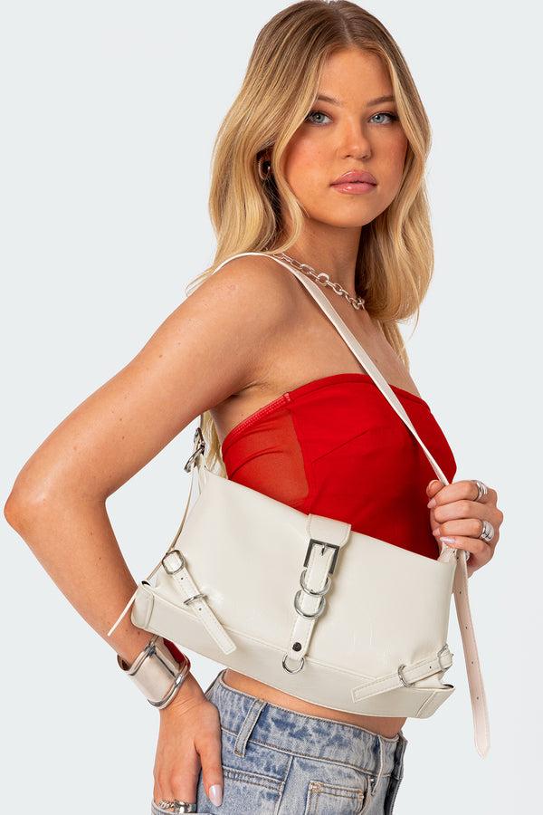 edikted Marlie Faux Leather Shoulder Bag white