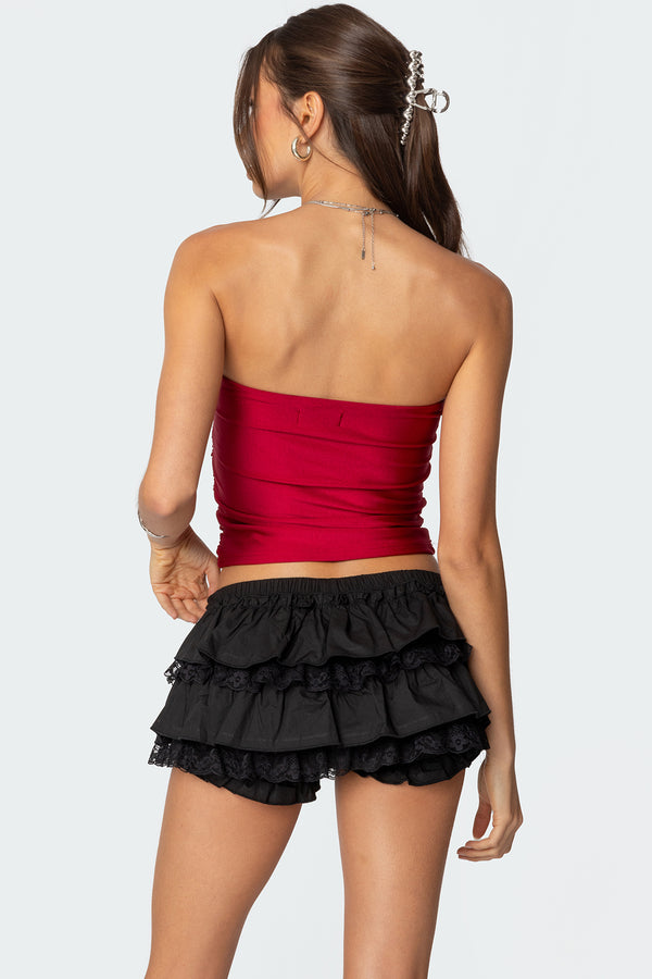 Edikted Maxeen Shiny Gathered Tube Top Burgundy