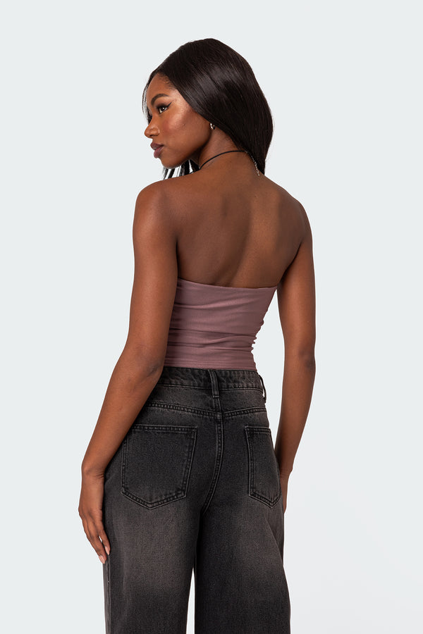Edikted Maxeen Shiny Gathered Tube Top Mauve