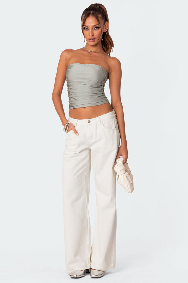 Edikted Maxeen Shiny Gathered Tube Top Silver