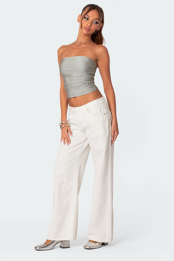 Edikted Maxeen Shiny Gathered Tube Top Silver