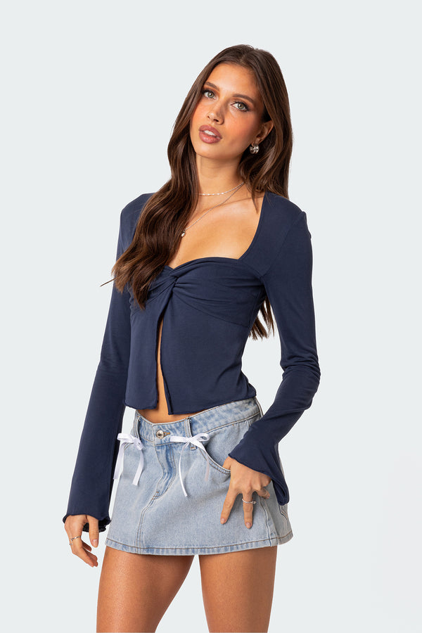Edikted Maxine Twist Front Top Navy