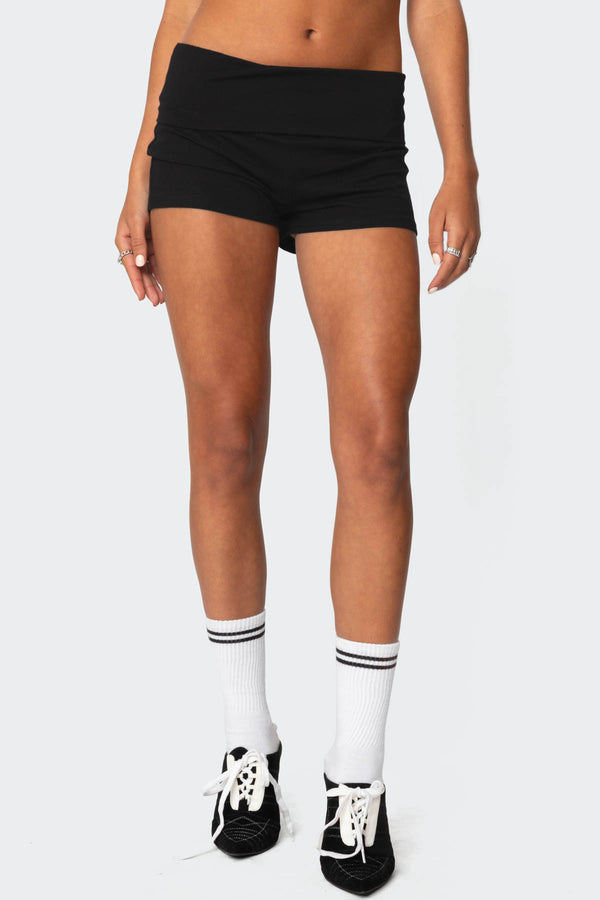 Edikted Meg Fold Over Shorts Black