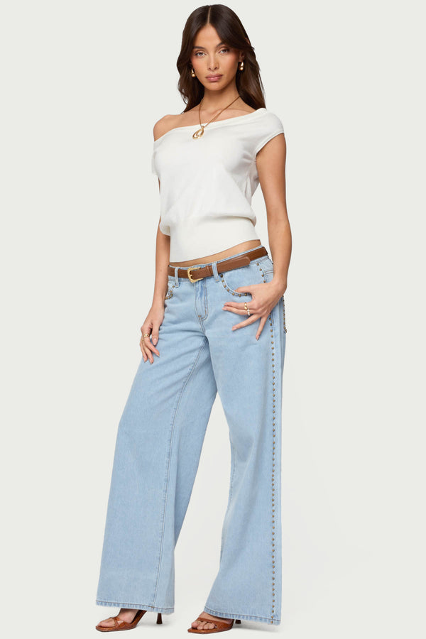 Edikted Michaela Off Shoulder Knit Top White