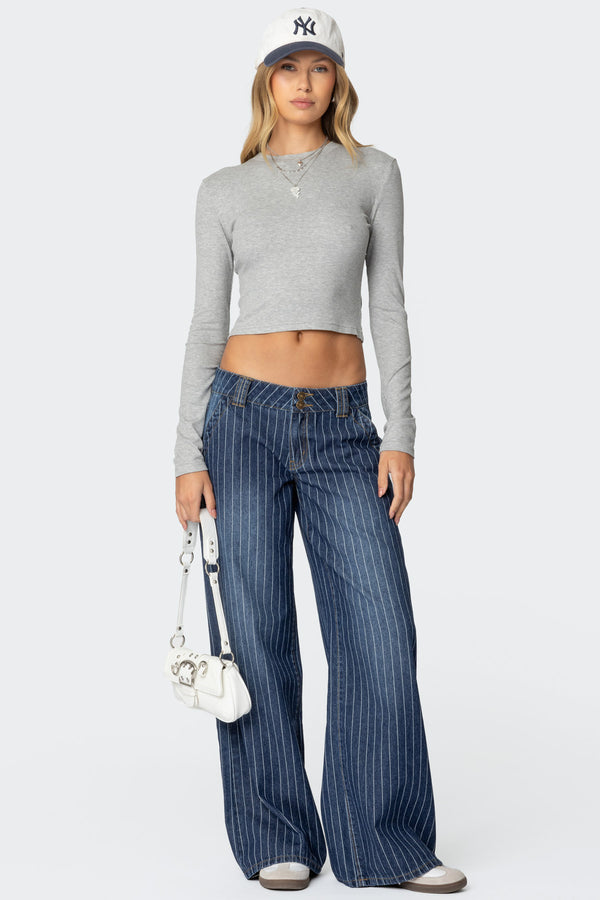 Edikted Mikayla Ribbed Top Gray Melange