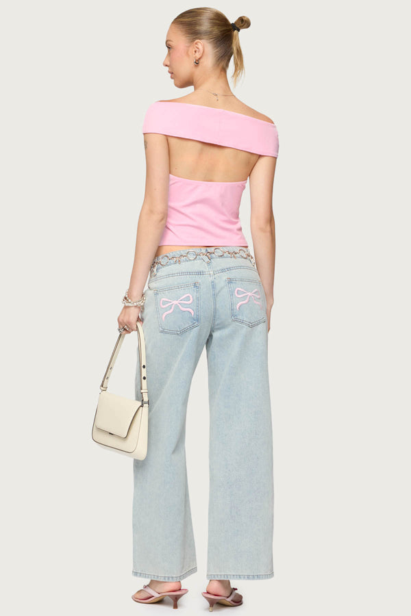 Edikted Mikkey Cut Out Off Shoulder Top Light Pink