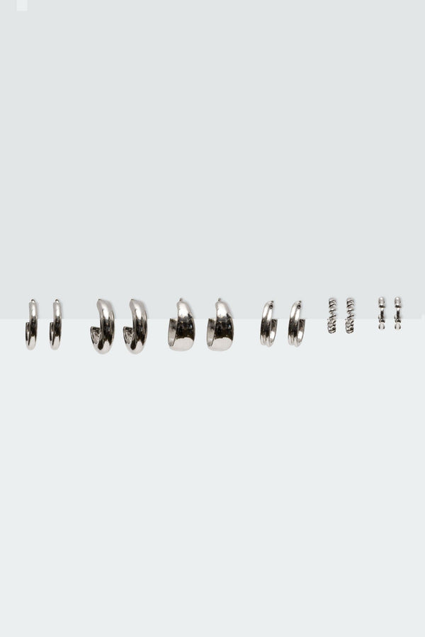 edikted Mini Hoop Earrings Pack silver