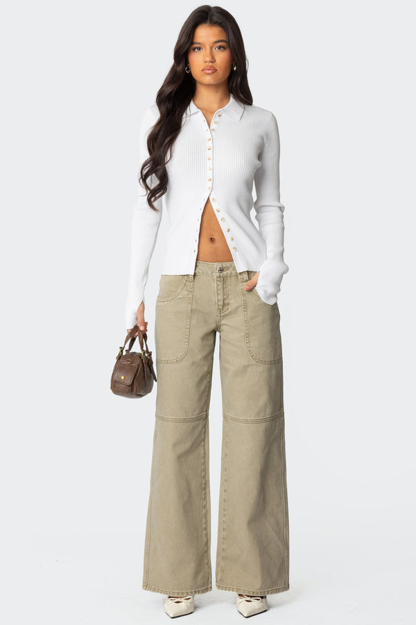Edikted Mirielle Ribbed Knit Cardigan White