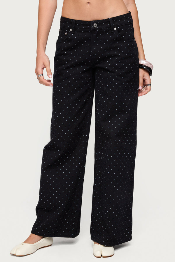 Edikted Misha Polka Dot Baggy Low Jeans Black
