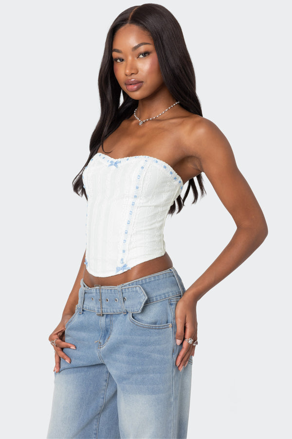 Edikted Mist Lacey Ribbon Corset White