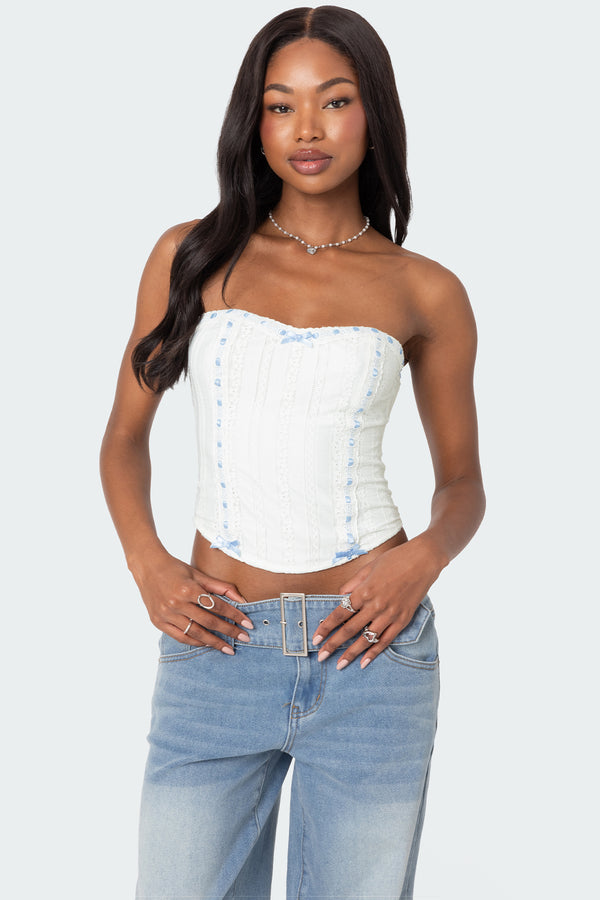 edikted Mist Lacey Ribbon Corset white