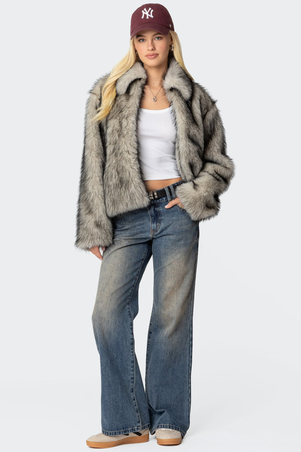 Edikted Mob Wife Faux Fur Jacket Black And White