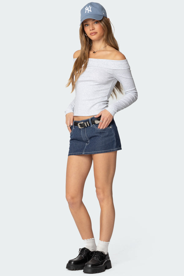 Edikted Neria Pinstripe Denim Micro Skort Navy
