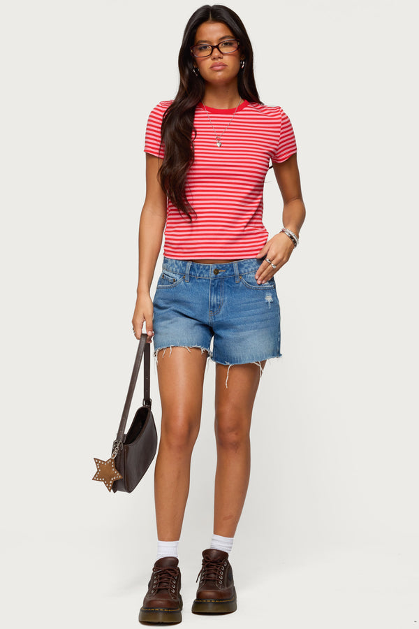 Edikted Nessie Striped T Shirt Red And Pink