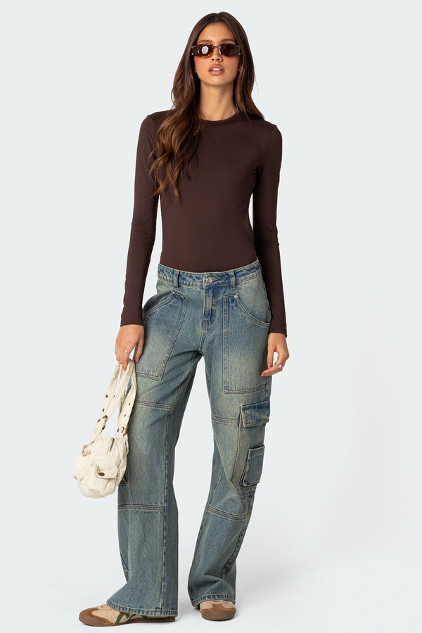 Edikted Neta Back Cut Out Bodysuit Brown