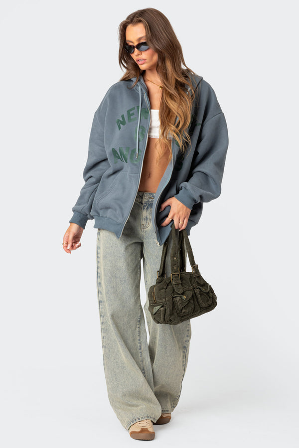 Edikted New York Angels Oversized Hoodie Blue