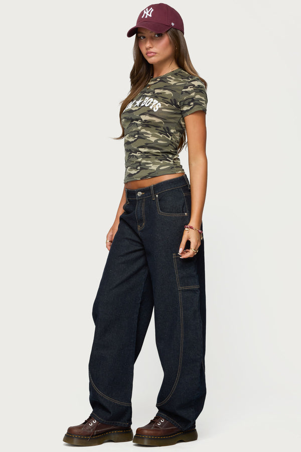 Edikted Nika Camo Cowboys T Shirt Olive