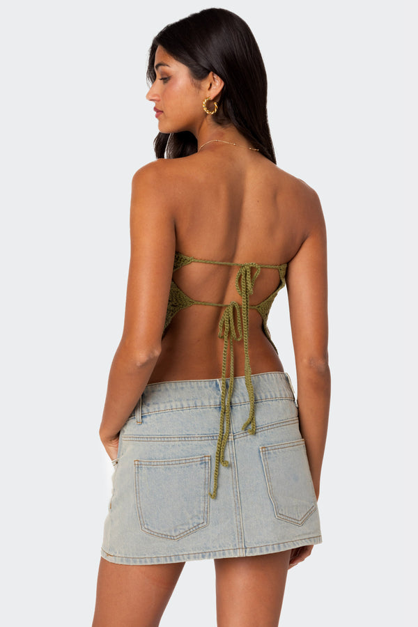 Edikted Niki Crochet Strapless Top Olive