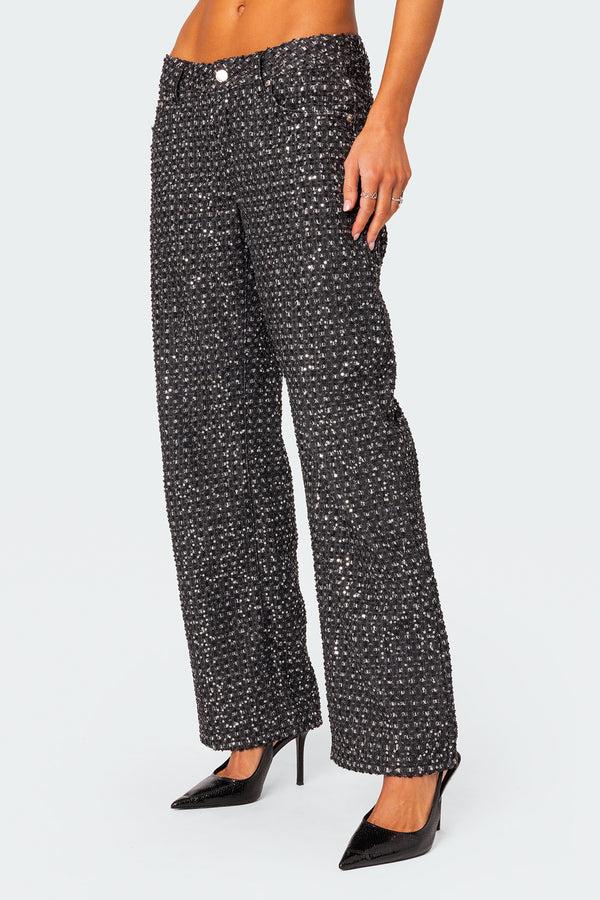 Edikted Nyah Sequin Loose Fit Jeans Black