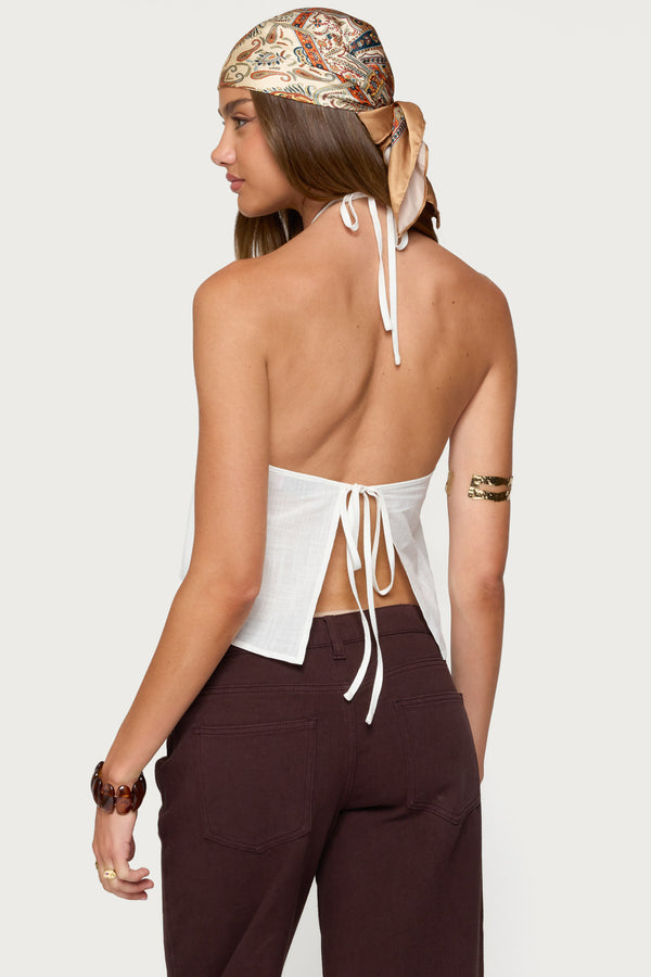Edikted Oliviana Linen Look Halter Top White