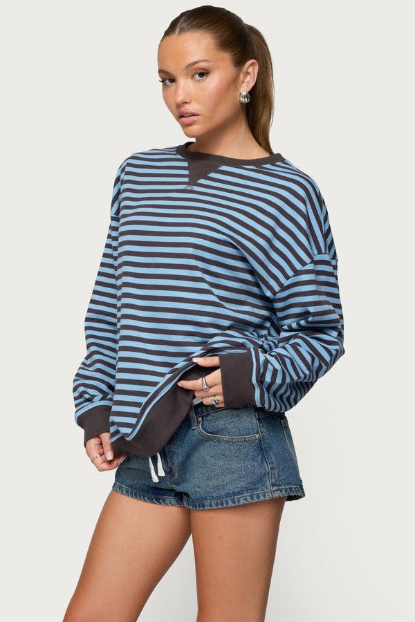 Edikted Onda Striped Sweatshirt Blue