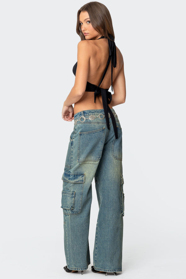 Edikted Open Back Triangle Halter Top Black