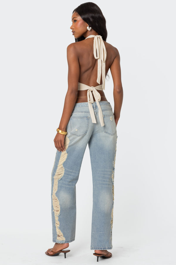 Edikted Open Back Triangle Halter Top Cream