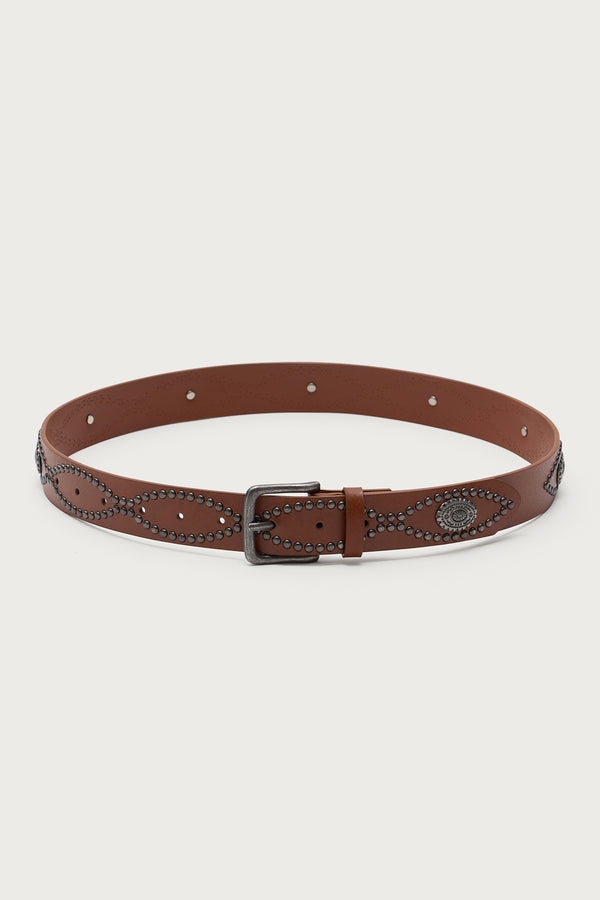 Edikted Orion Studded Faux Leather Belt Brown