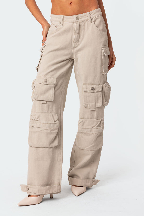 Edikted Oversized Boyfriend Cargo Jeans Stone