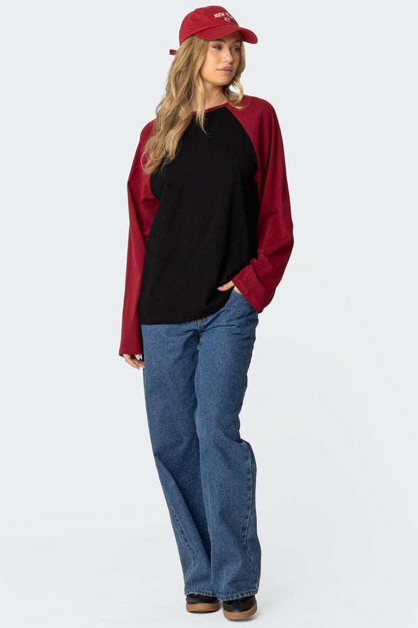 Edikted Oversized Raglan Long Sleeve T Shirt Black