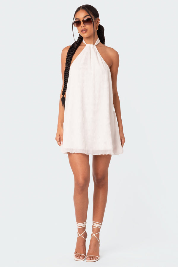 edikted Palma Open Back Halter Mini Dress white